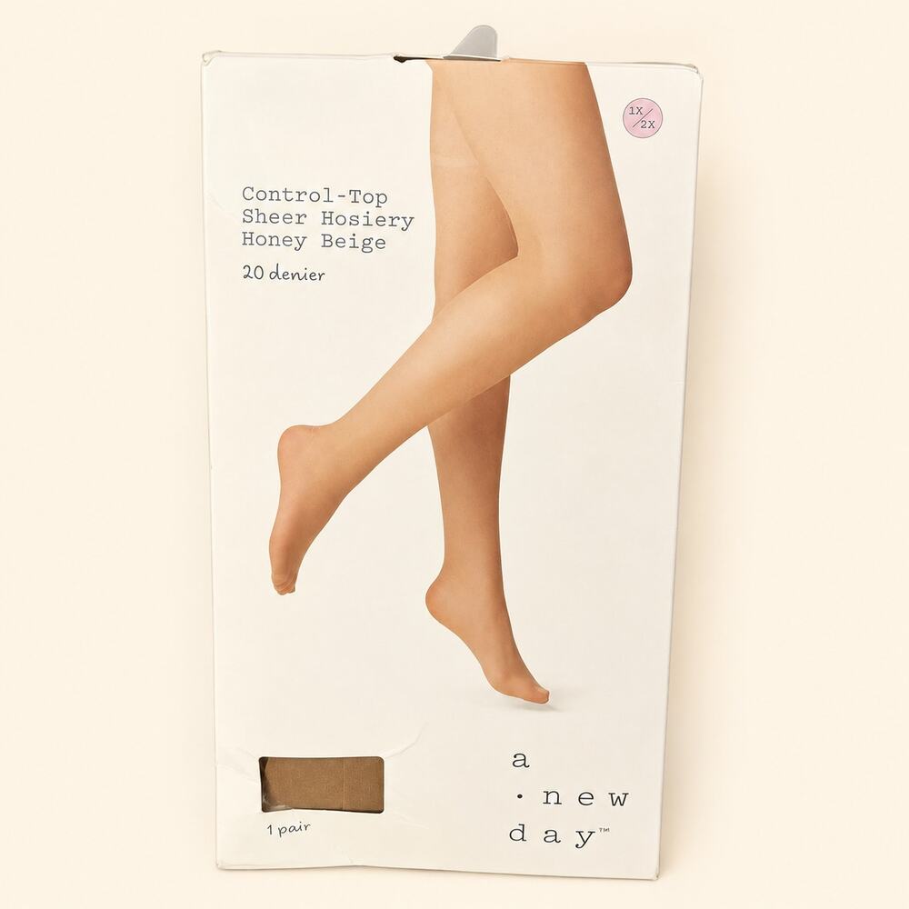 A New Day Control-Top Sheer Hosiery Plus Size Pantyhose Honey Beige NEW 1X 2X